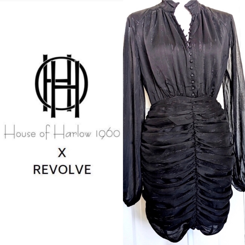 NWT House of Harlow 1960 Long Sleeve Ruched Mini Dress
